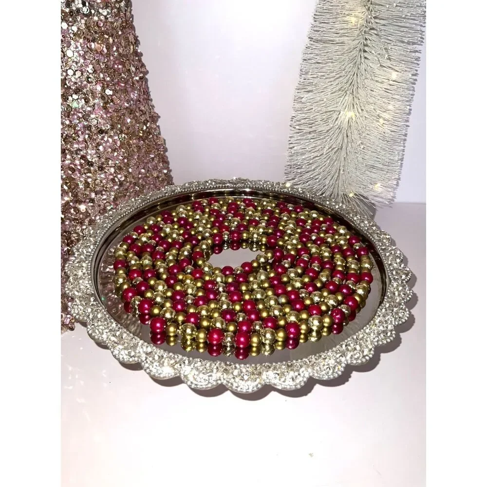 Beautiful strand of Christmas bead garland silver, gold, burgundy must see